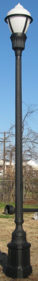 cast aluminum street lamp with beale street memphis design base and ballast holder with globe guard